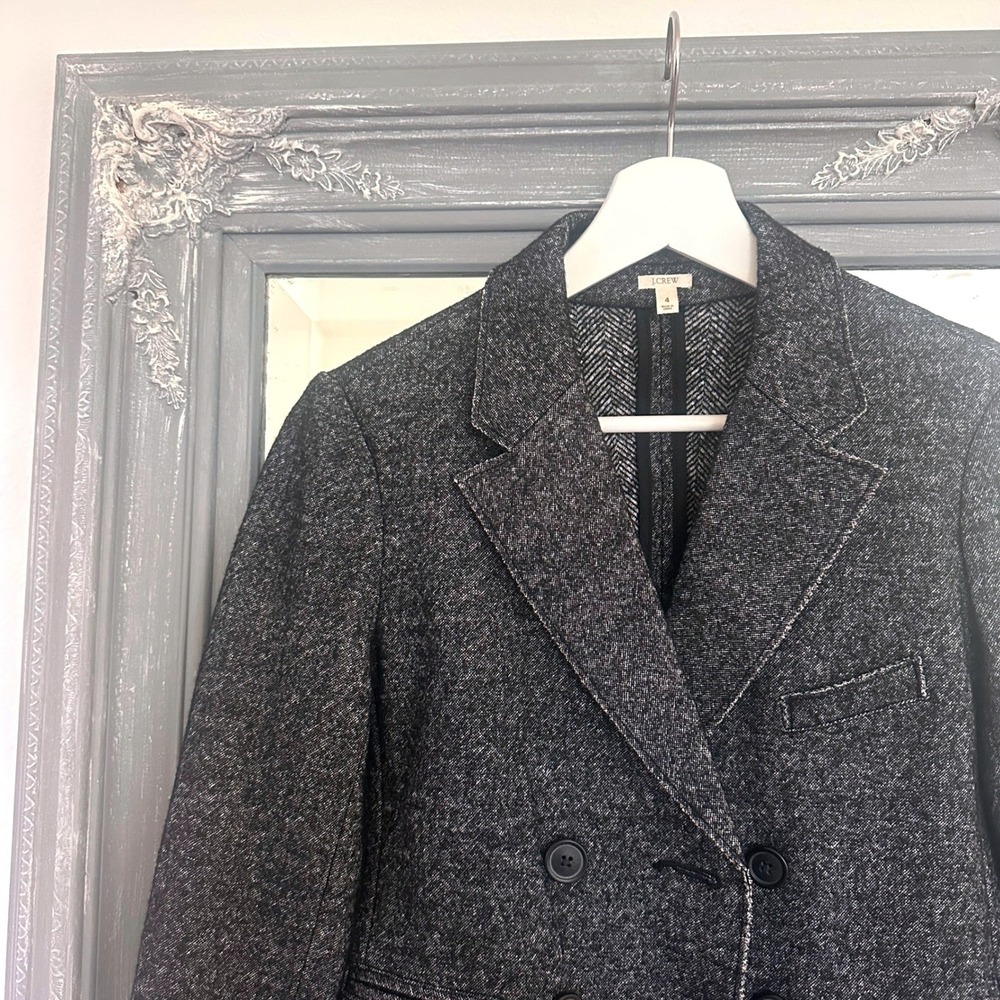 J. Crew Wool Marled Gray Black Thandie‎ Double Breasted Blazer Jacket Preppy 4 - Picture 4 of 7